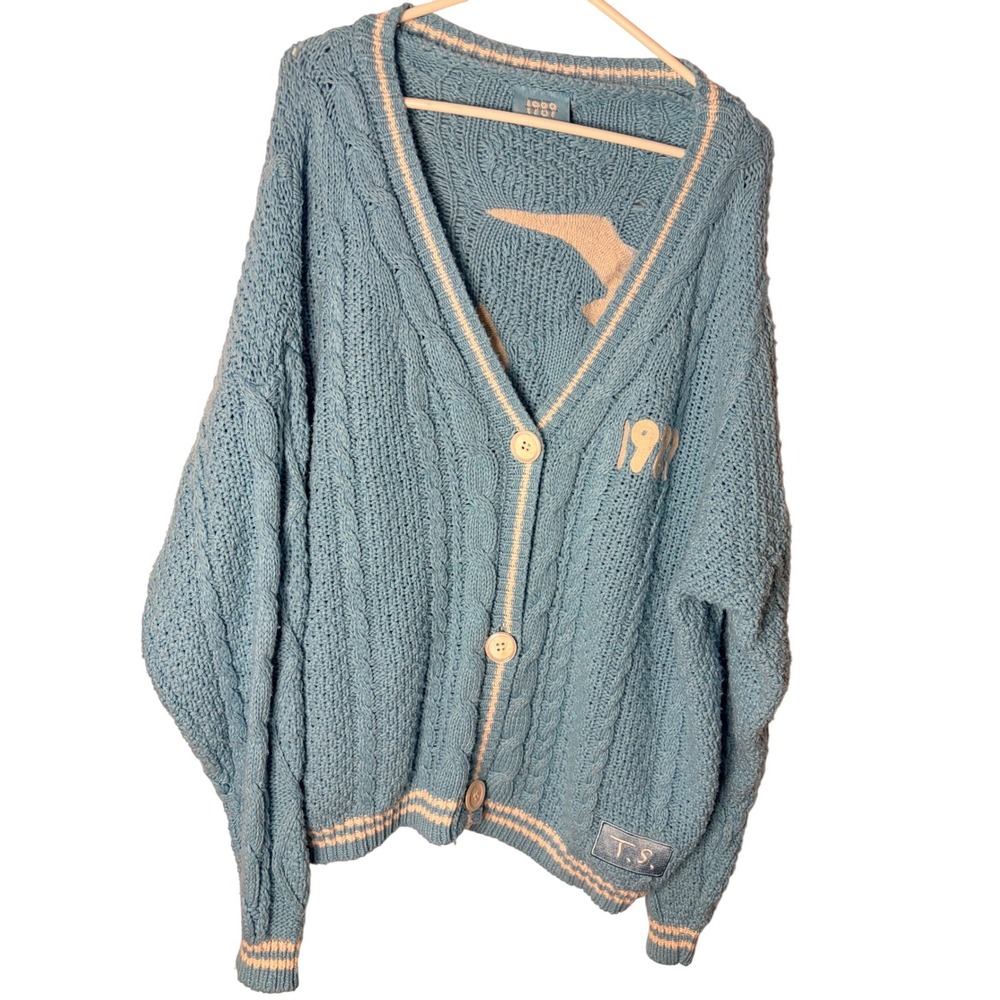 Taylor Swift 1989 Taylors Version Cardigan Blue Seagull Knit Sweater XL/2XL